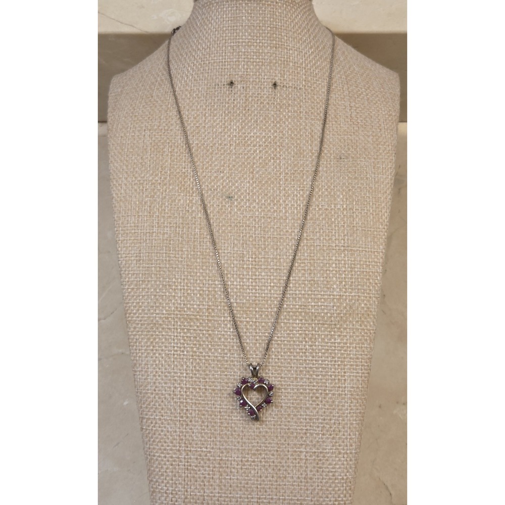 Vintage‎ Ross Simons Sterling Silver Ruby Heart Pendant 18" Sterling Box Chain
